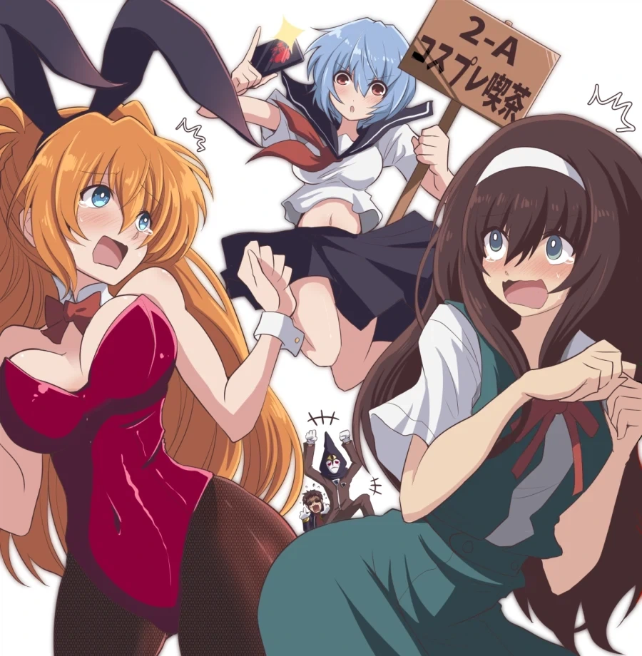 레이와 아스카가 신지 여장 시키는 만화...._10.webp